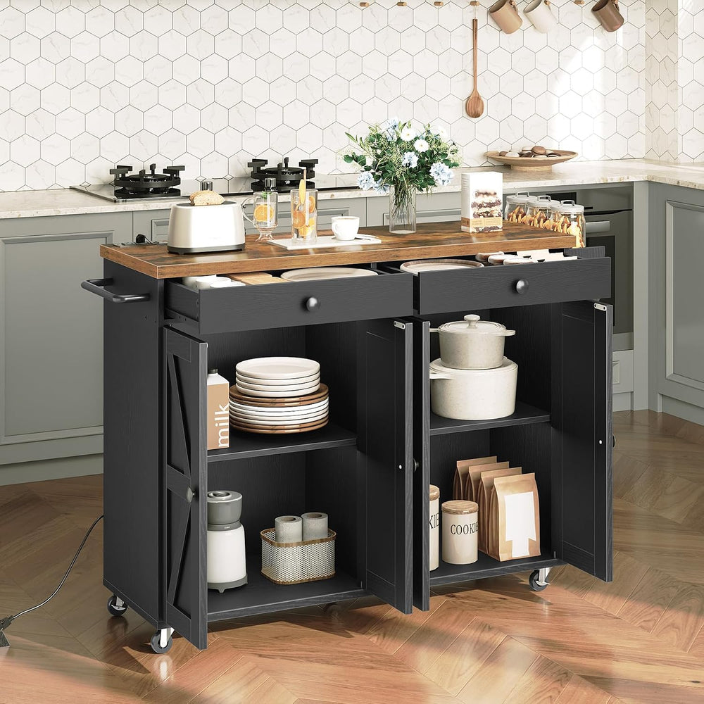 HOOBRO Kitchen Island with Power Outlet, Rolling Kitchen Island with Storage,...