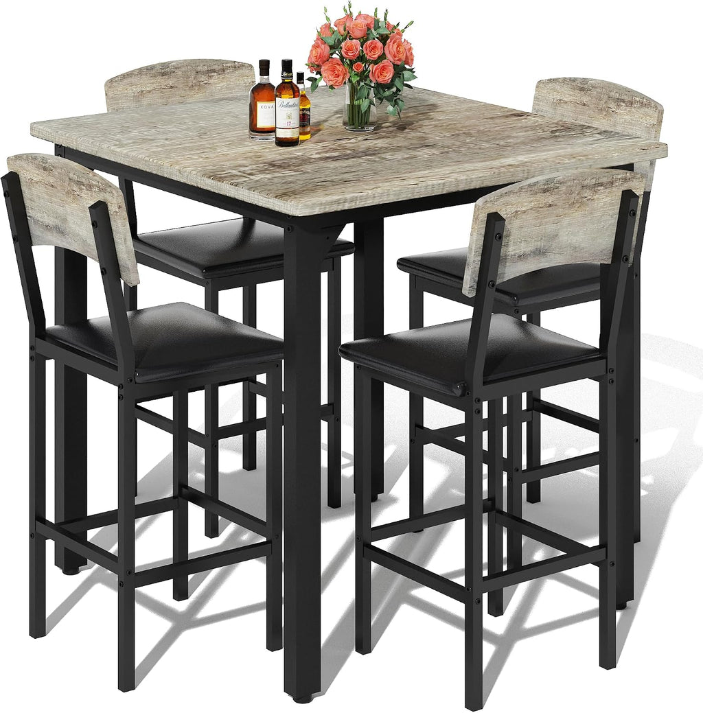 AWQM 5-Piece Dining Table Set, Kitchen Table Set for 4 (Gray)