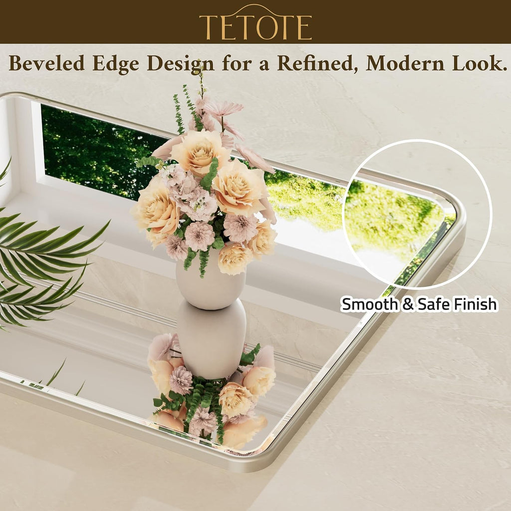 TETOTE Brushed Nickel Mirror 20 x 30 Beveled Edge Tempered Glass, Rounded Corner Rectangle Bathroom Mirror for Over Sink for Modern Bathroom, Living Room, Bedroom, Entryway