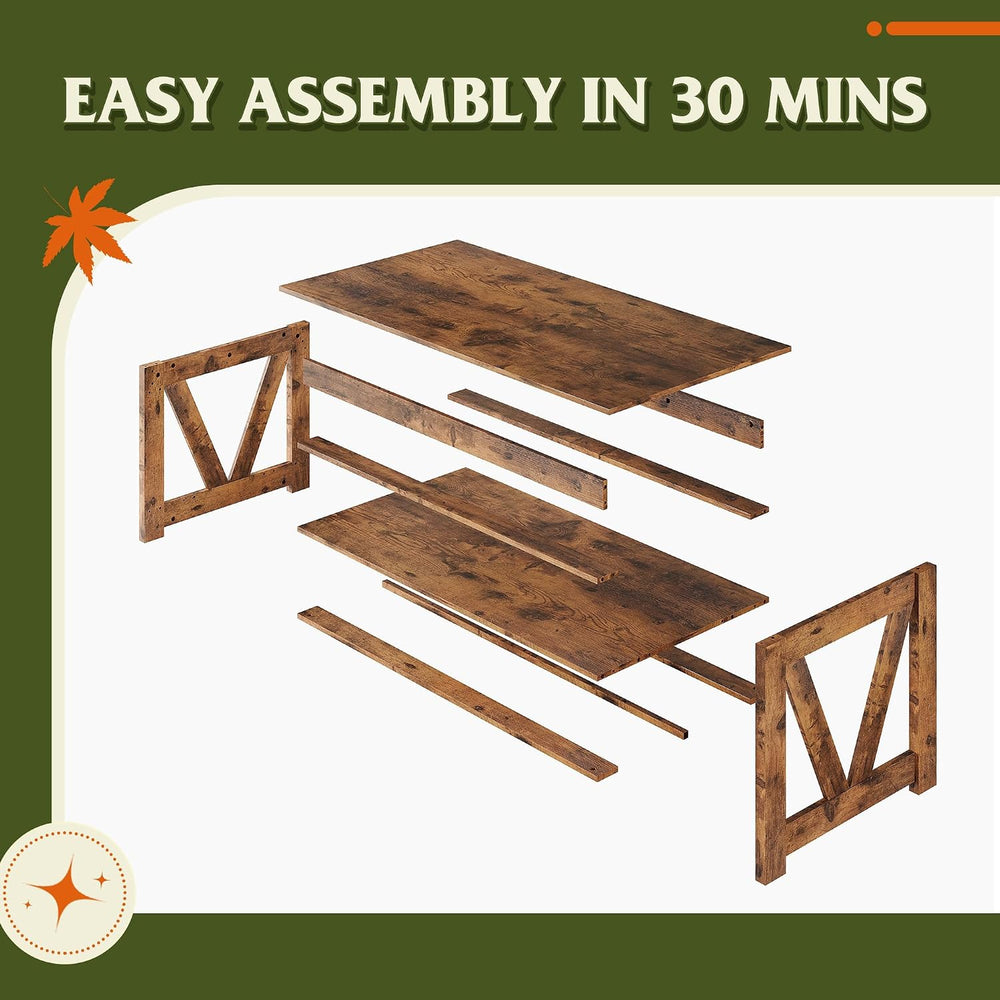 WLIVE Coffee Table, 43.3 Inch Farmhouse Table with Storage, Rustic Brown