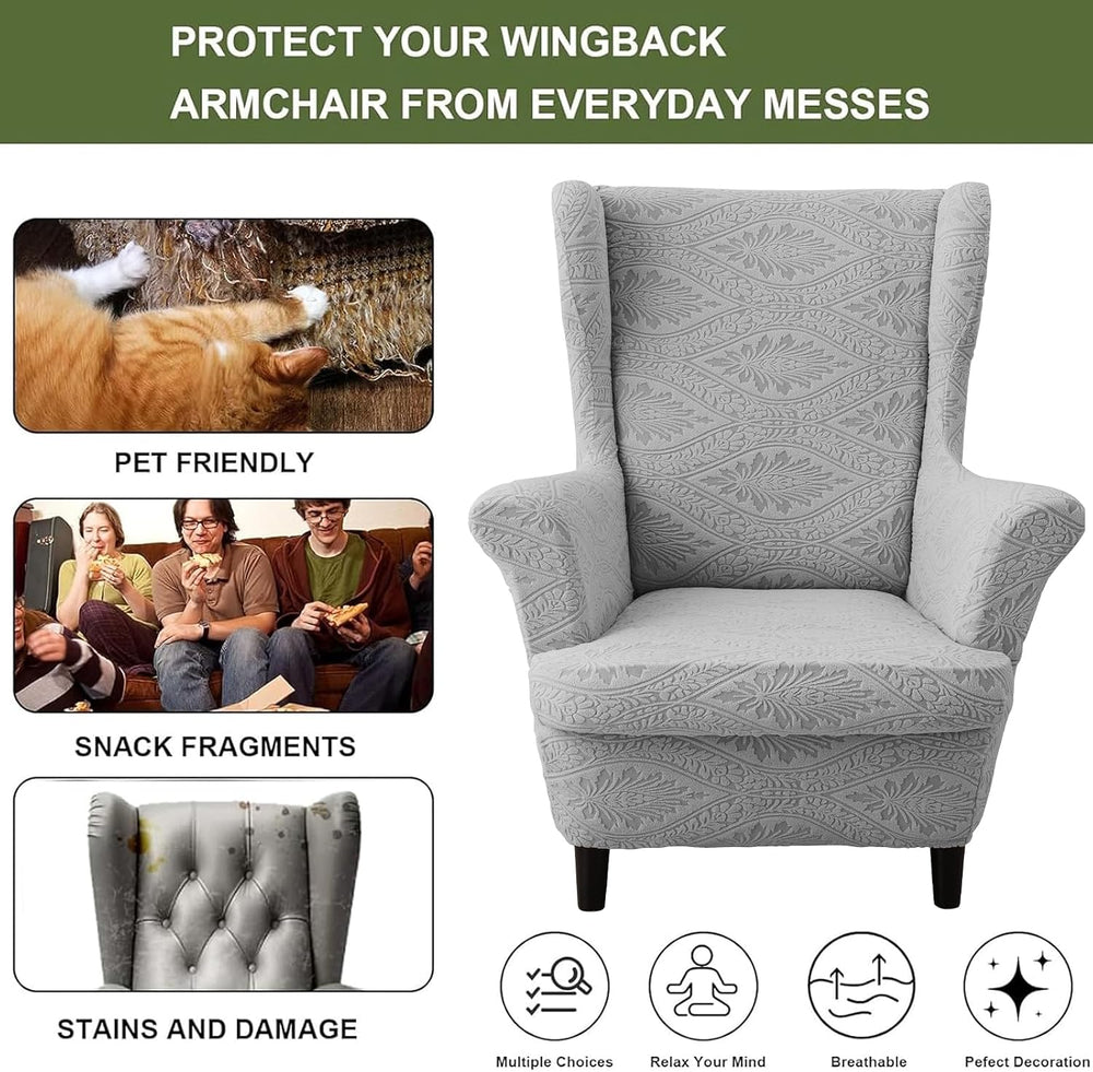 HAOYONG 2 Piece Wingback Chair Covers Stretch Wing Chair Slipcover Jacquard W...