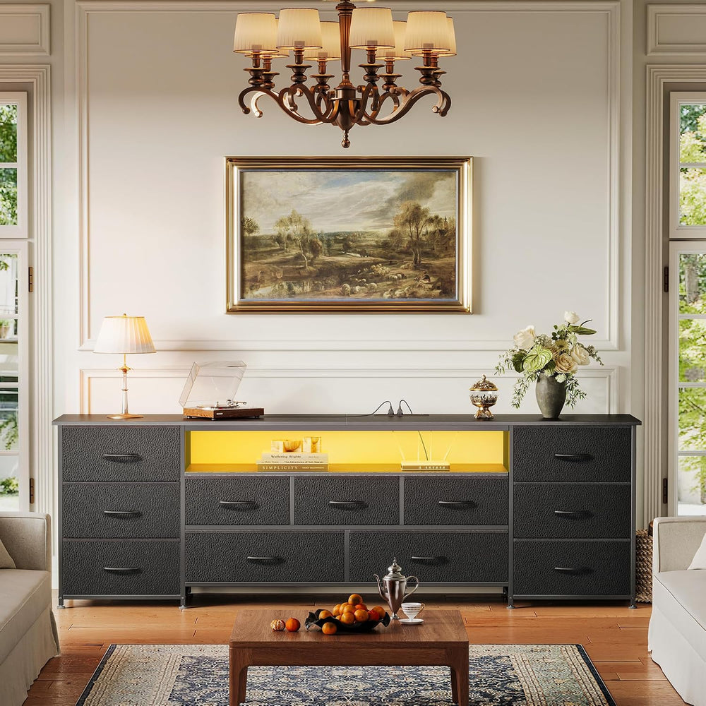 Huuger 70 Inch TV Stand for 75, 80 Inch TV, 11 Drawer Long Dresser with Power...