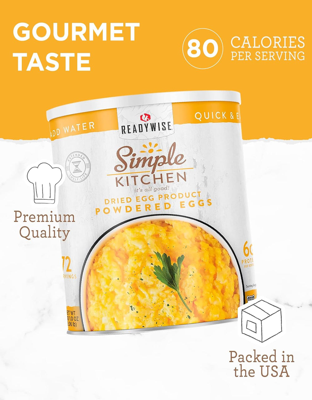 SIMPLE KITCHEN Powdered Eggs #10 Can, 72 Servings, Emergency Camping Food