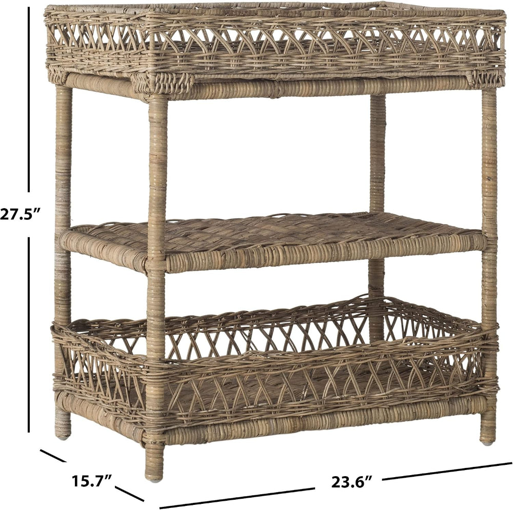 SAFAVIEH Ajani 3-Tier Rattan Side Table, 23.6" Coastal Grey SEA7026A