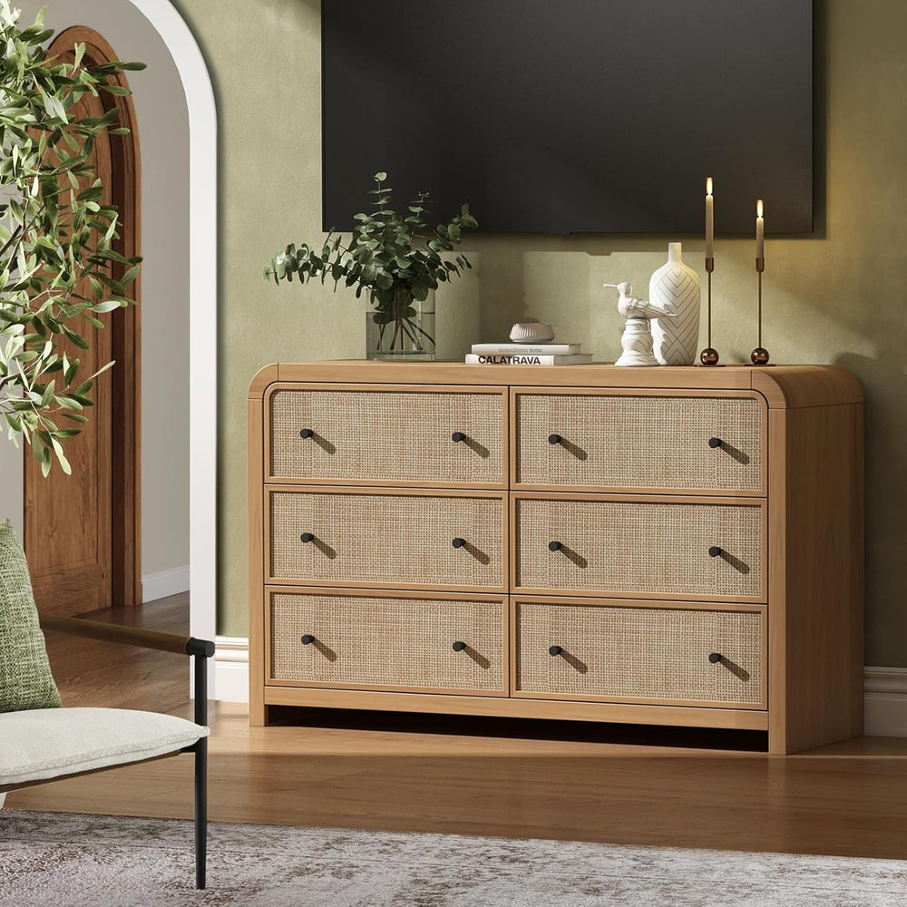 6 Drawer Dresser, 49'' Rattan Dresser