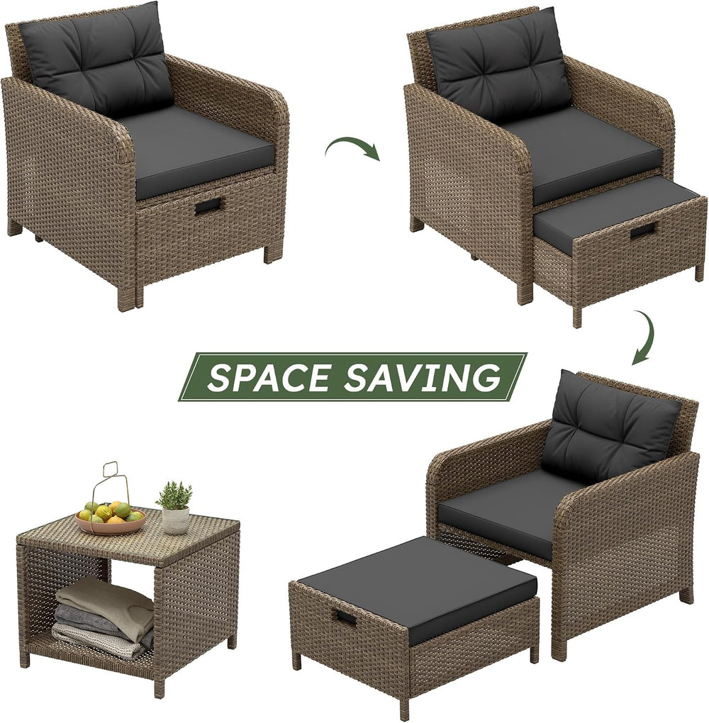 LHBcraft 5 Piece Patio Furniture Set, PE Wicker Outdoor Furniture Set with So...
