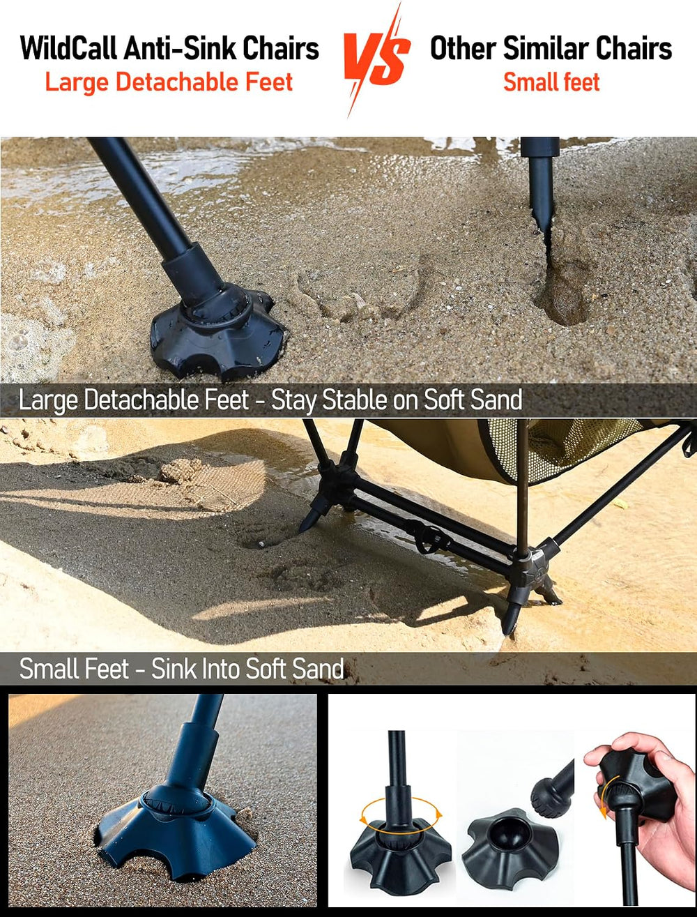 WildCall Lightweight Folding Camping Chair Anti-Sinking Chair, High Back
