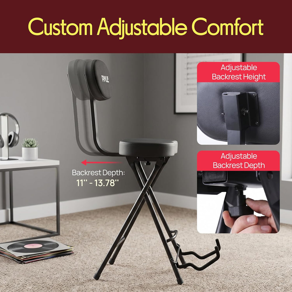 Pyle Adjustable Guitar Seat with Built-In Stand, EVA Foam Padded Cradles, Rem...