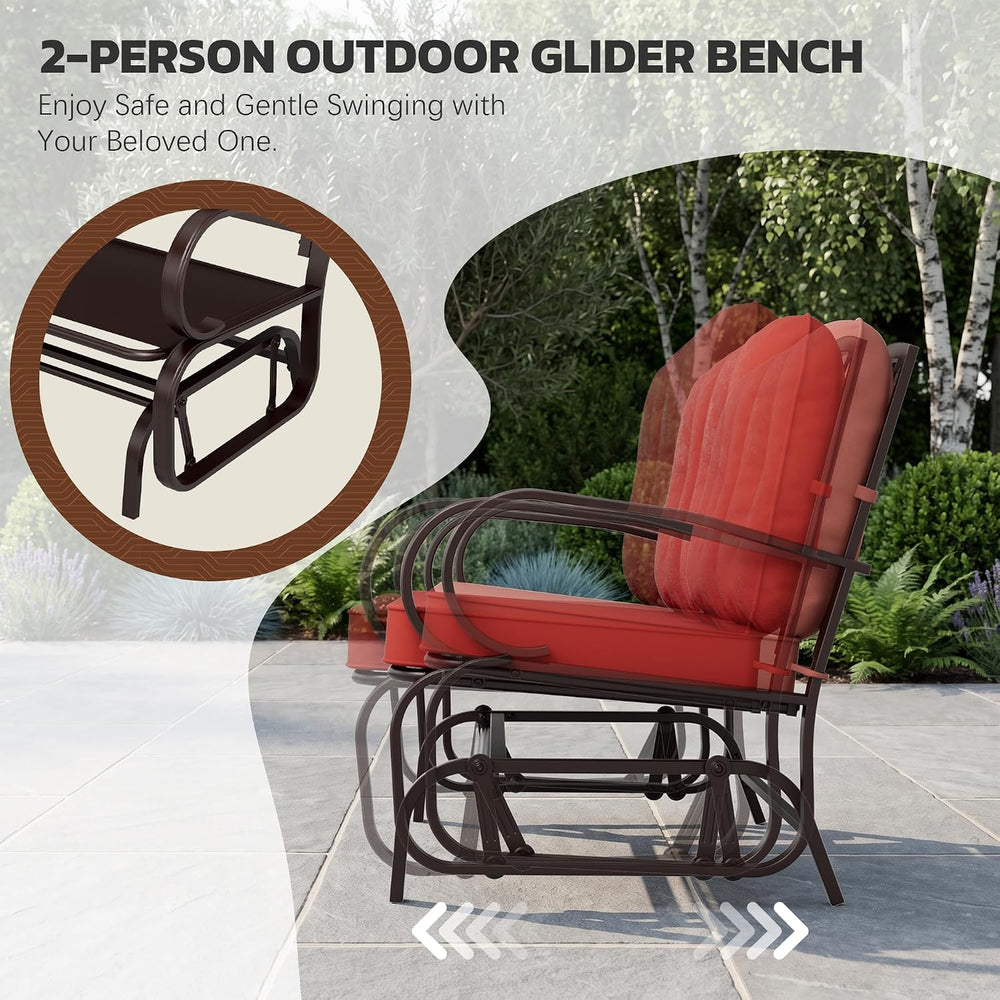 Crownland Outdoor Patio Glider Chair for 2-Person, Red