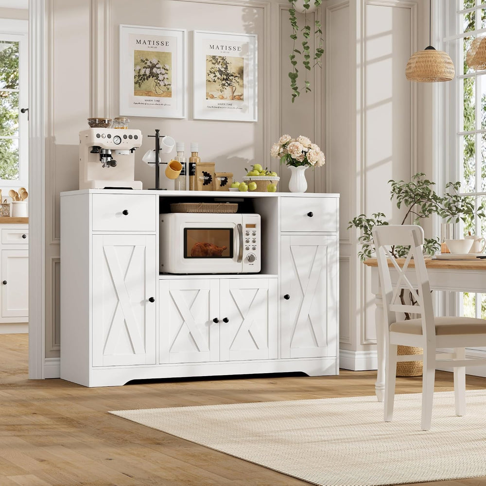 HOSTACK Microwave Cabinet with Power Outlets, 47" W Microwave Stand, White