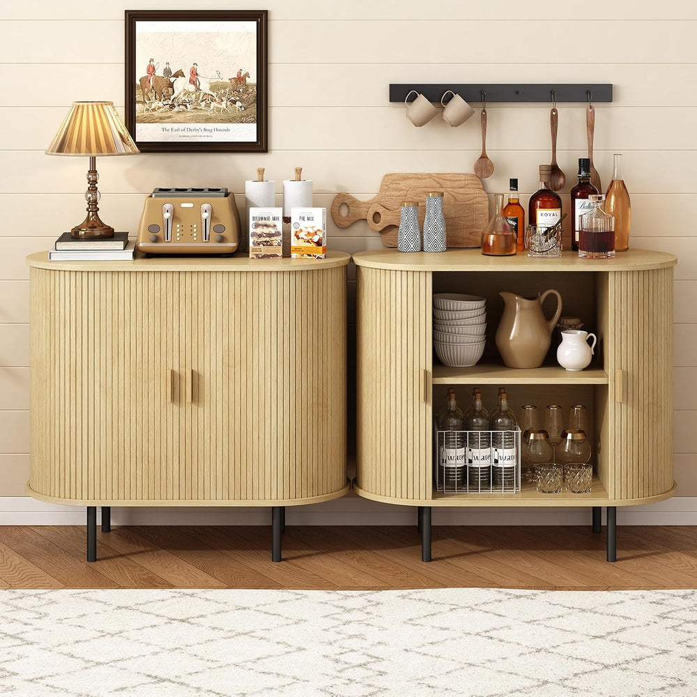 ONBRILL 31.5" Sideboard Buffet Cabinet, Sliding Door/Adjustable Shelf Oak