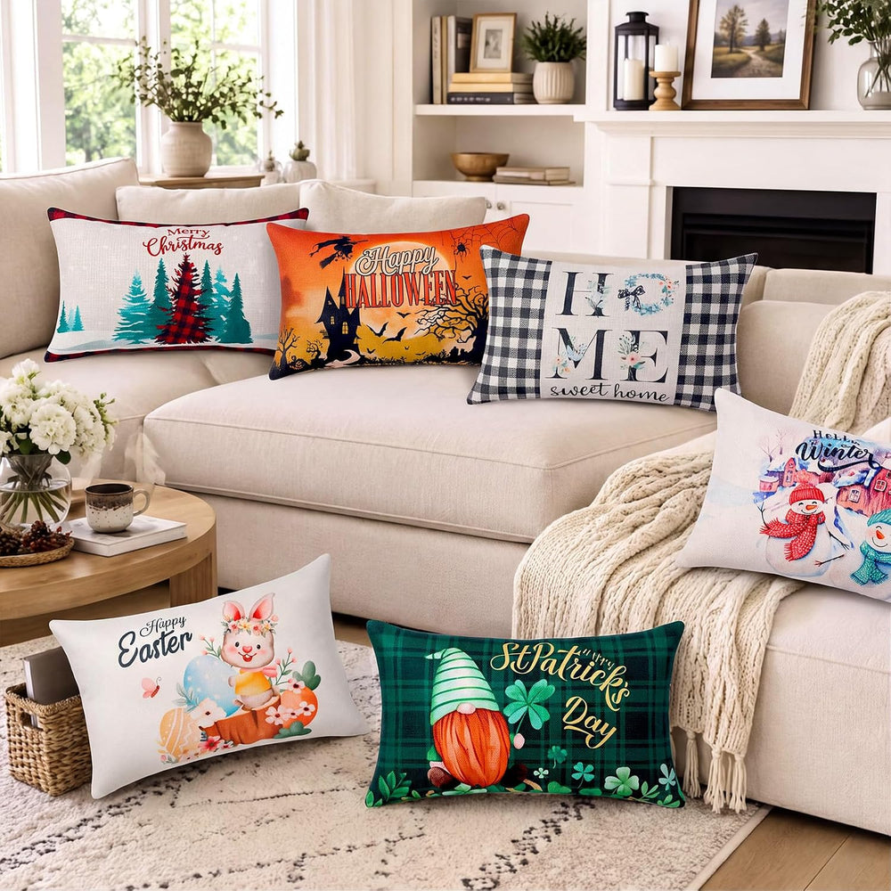 Newwiee 12 Sets Holiday Pillow Covers 12 x 20 Inch