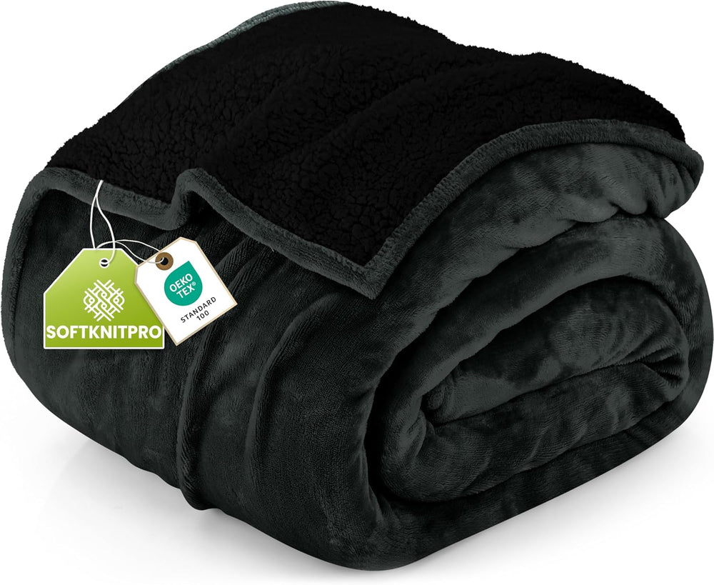 Utopia Bedding Reversible Plush Sherpa Blanket Twin Size Black, 60x80 Inch
