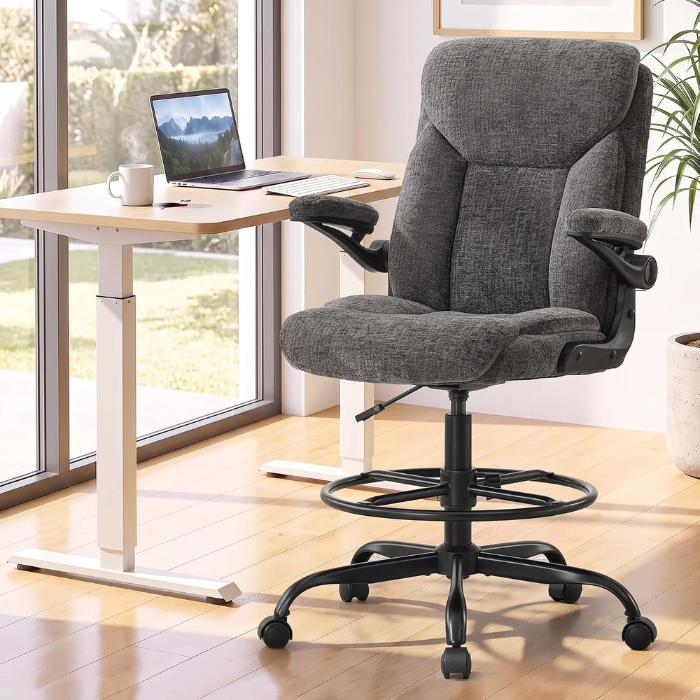 Gray Office Drafting Chair - Fabric High Office Chair for Standing