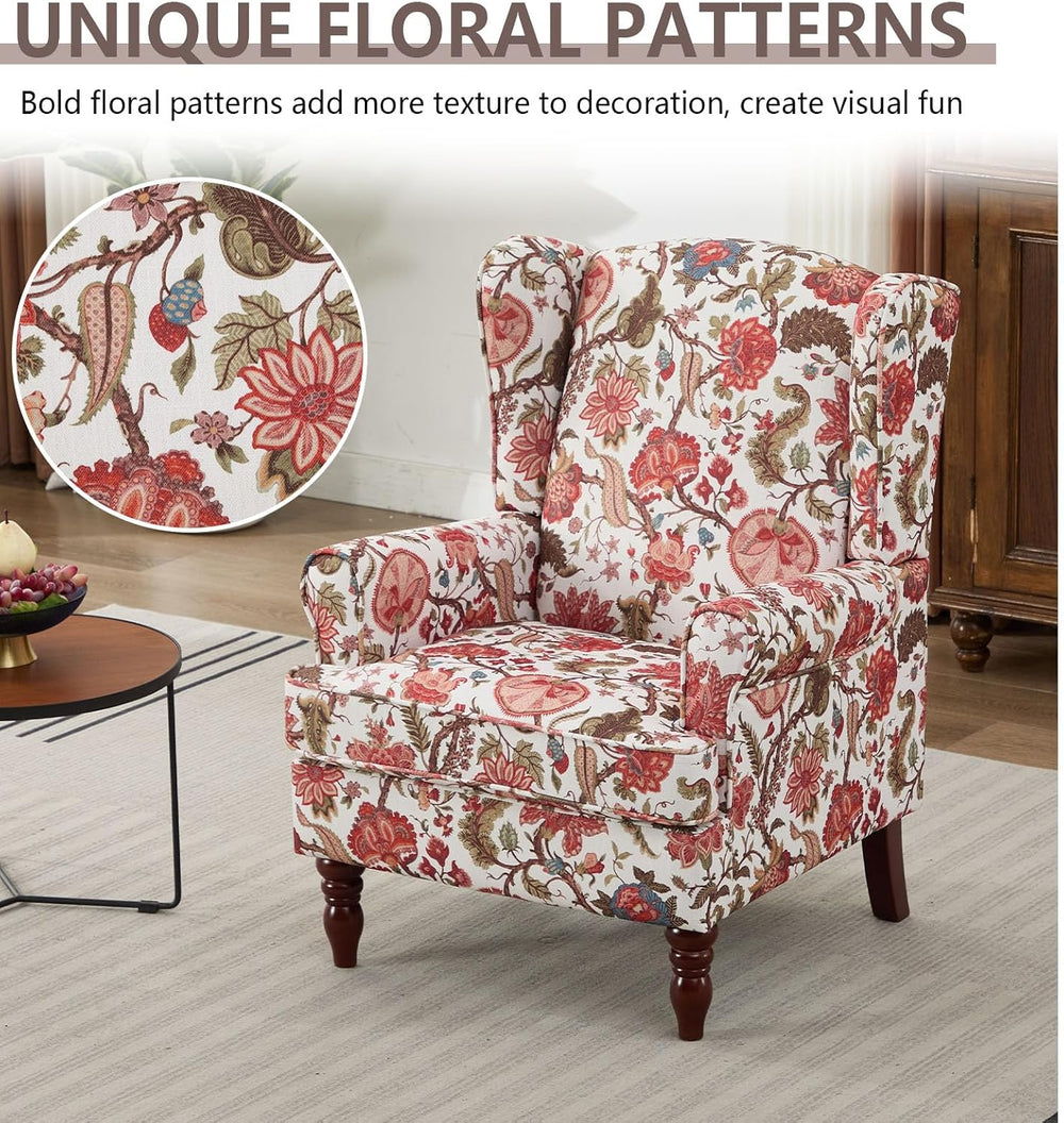 Anwick Modern Floral Accent Chair, Upholstered Armchair, Wingback Chair with ...