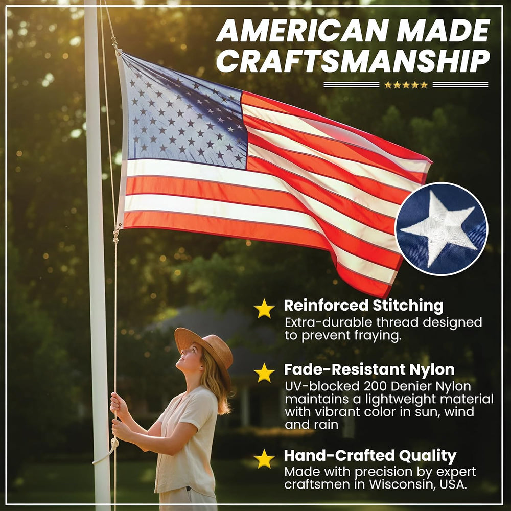 Premium American Flag for Outside 3x5 Made in USA | Outdoor Nylon Flag with E...