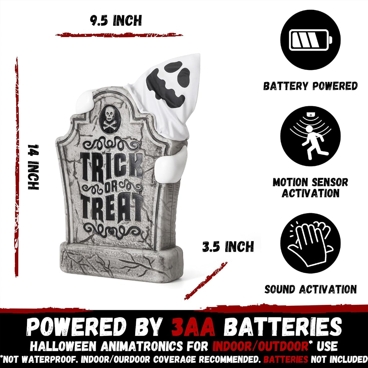 ELAMAS Halloween Decorations Animatronic Tombstone with Pop-Up Ghost, Sound & Motion Sensor Activated Haunted Graveyard Prop, Trick or Treat Cemetery Yard Sign for Indoor Outdoor Halloween Decor