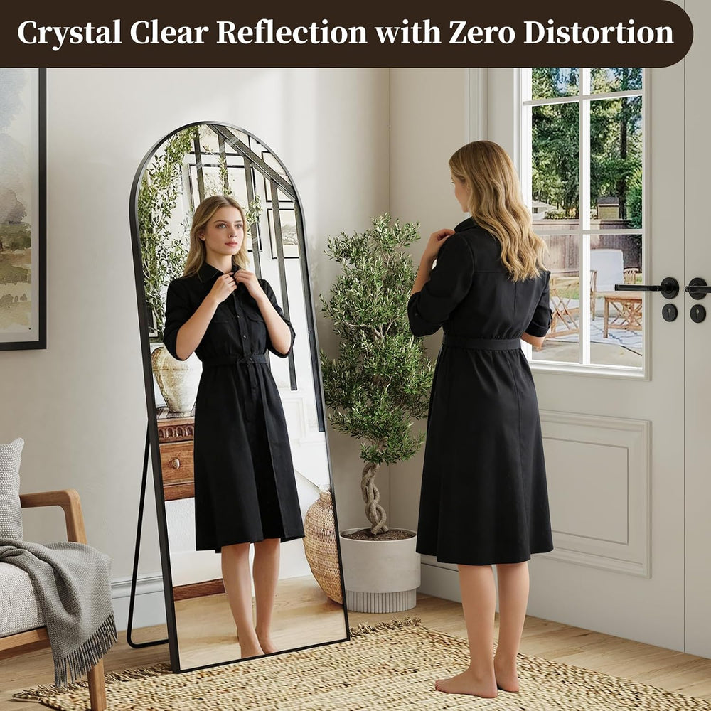 Krymnar 57"x21" Arched Full Length Mirror, Brushed Black Aluminum F...