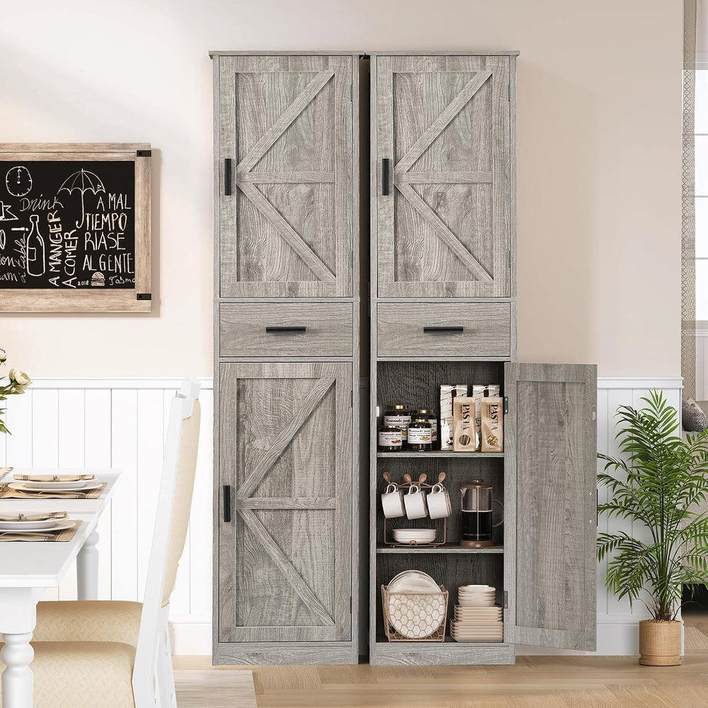 TEENFON Tall Bathroom Cabinet, Storage Cabinet with 6 Shelves & Drawer