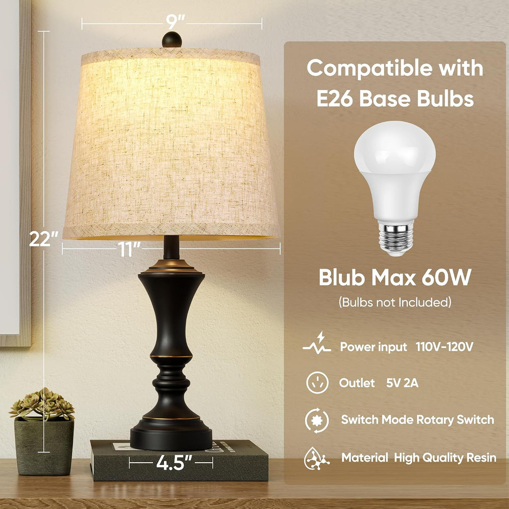 ROTTOGOON Retro Table Lamps Set of 2, Nightstand Lamp for Bedroom Vintage Rus...