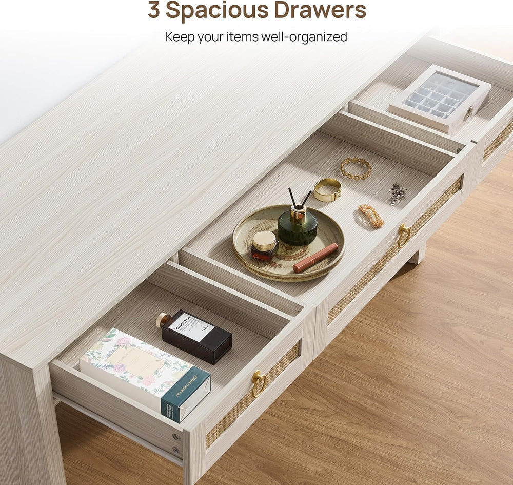 SICOTAS 60" Rattan Home Office Desk with 3 Drawers, White