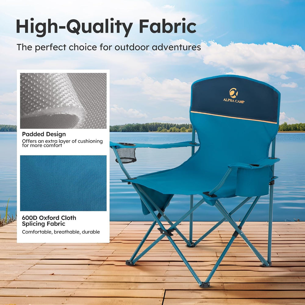 LET'S CAMP Camping Chair 2 Pack Folding Chair with 4-Can Cooler Bag