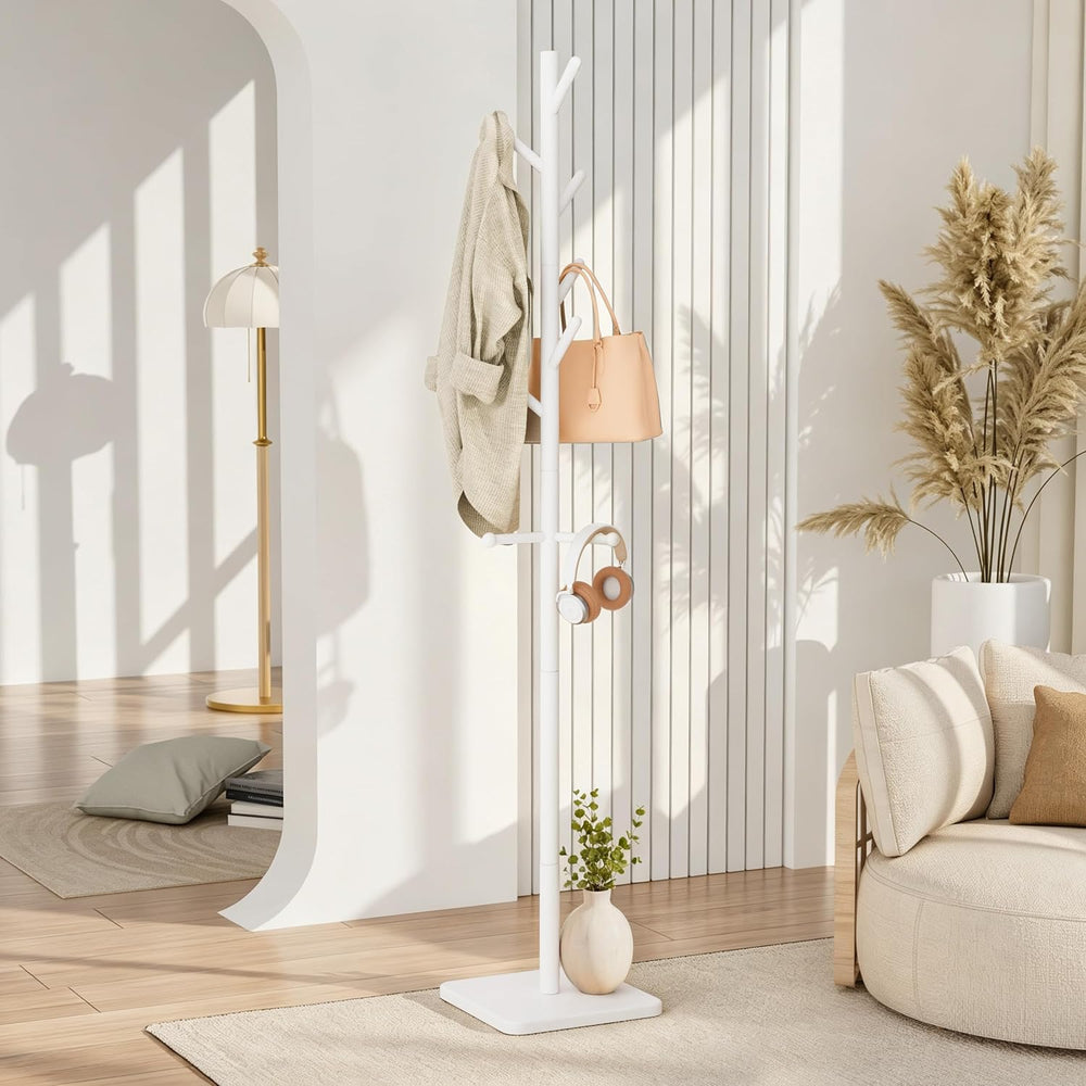 Nianerfaya Solid Wood Coat Rack, Free Standing Hall Coat Tree, White