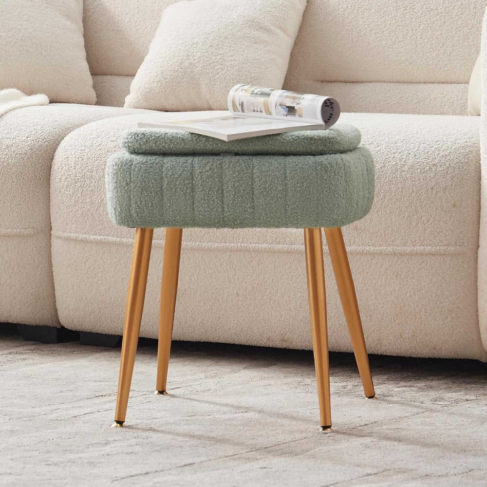 Vanity Chair with Storage Stool with Folding Back Makeup Chair