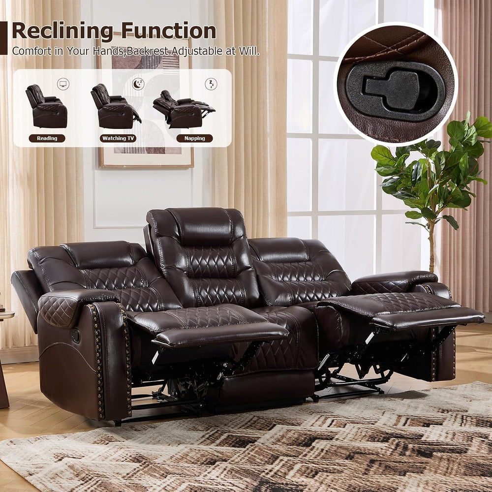 EBELLO 2 Pieces Faux Leather Manual Recliner Sofa Set, Reclining Living Room ...