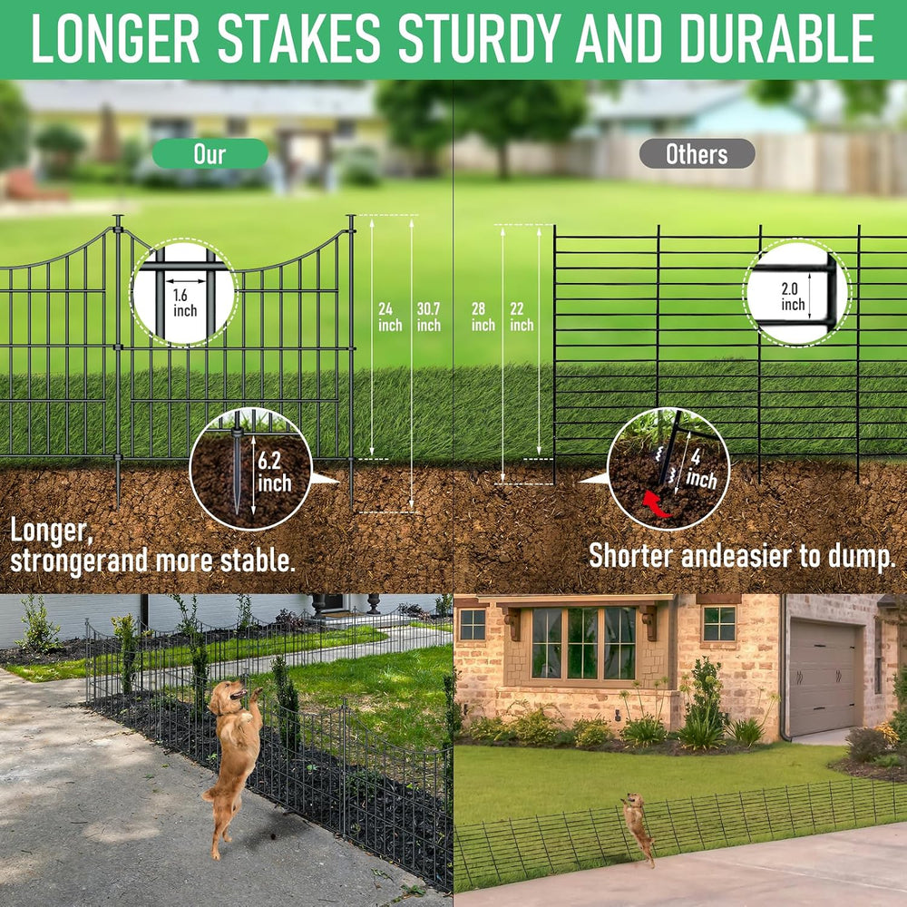 10‑Panel No‑Dig Metal Garden Fence 24" H x 20'L Dog Fence Outdoor fo...