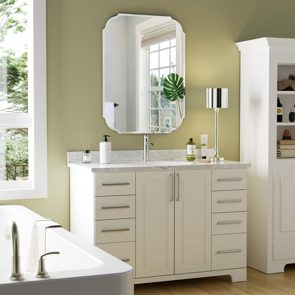 Silver Wall Mirror-Beveled Edge Frameless Mirror for Bathroom, Vanity, Bedroo...