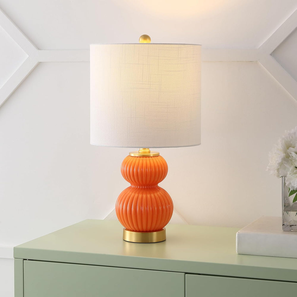 JONATHAN Y Daphne Ribbed Gourd Metal/Glass Table Lamp 20", Orange