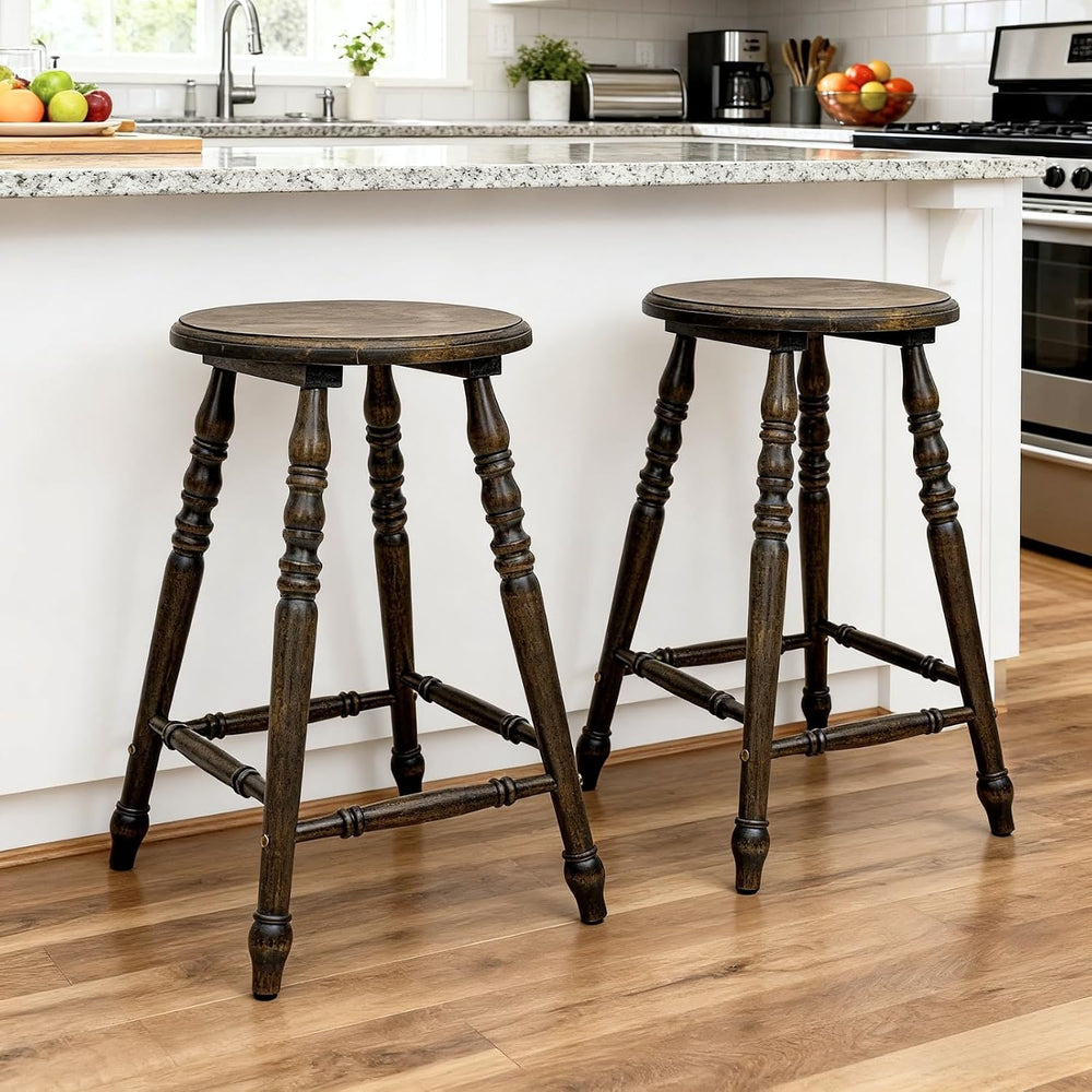chairus 24" Backless Round Counter Height Bar Stools Set of 2, Dark Brown