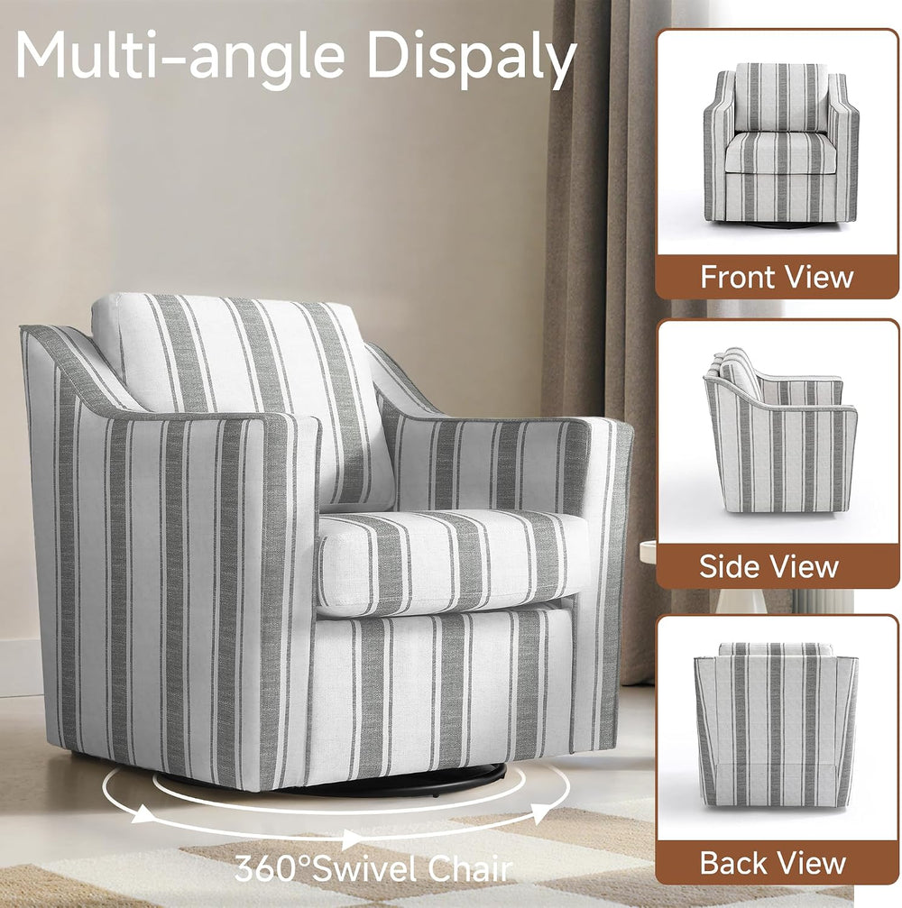 Swivel Accent Chairs Set of 2, Upholstered Barrel Armchair, Stripe Gray