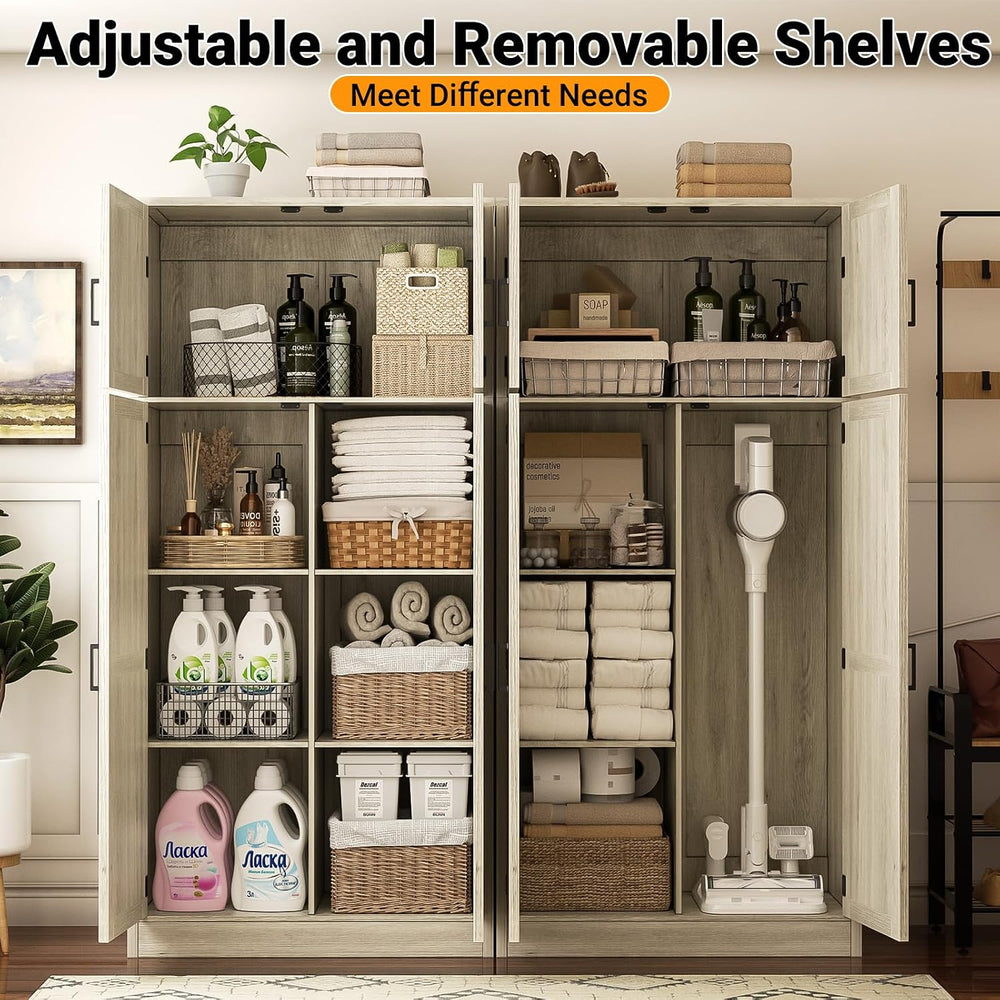 Unikito 71” Tall Pantry Storage Cabinet with Adjustable Shelves, Wash Gray