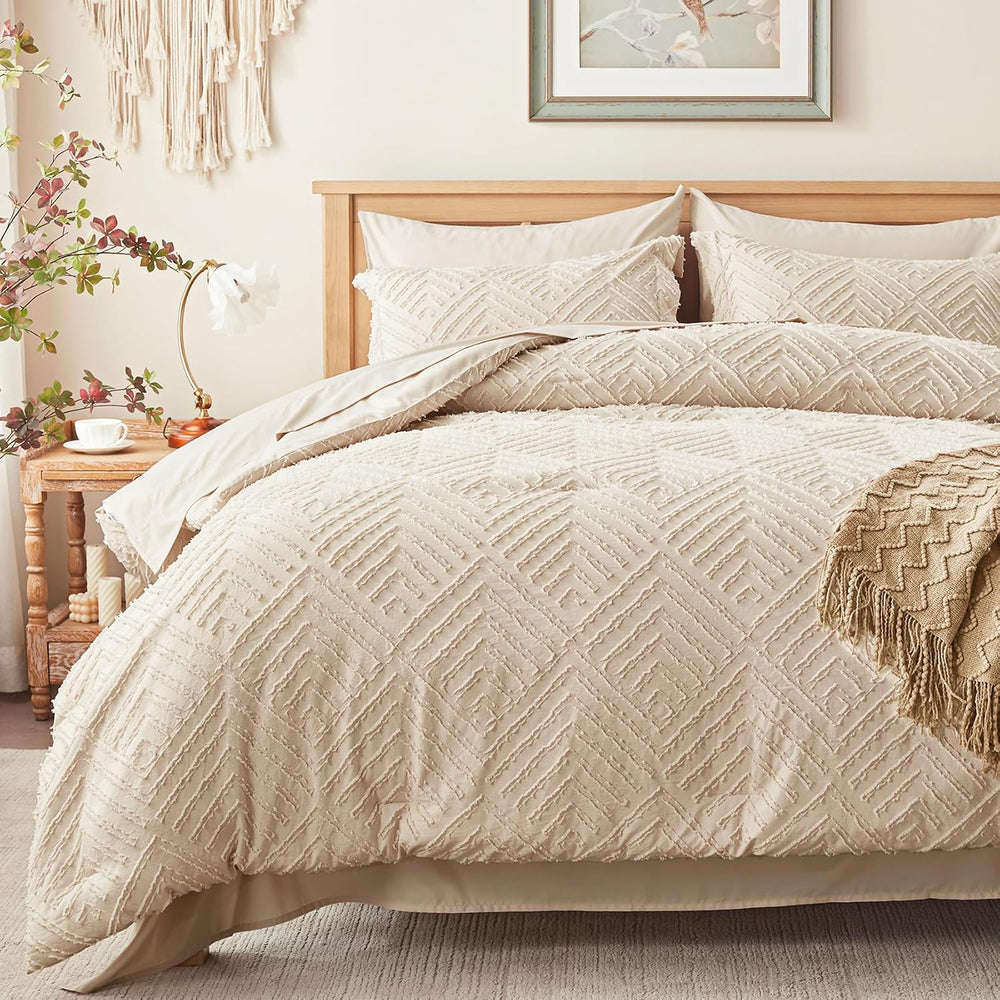 Zzlpp King Size Comforter Set 7 Piece, Beige Bed in a Bag King Bedding Sets
