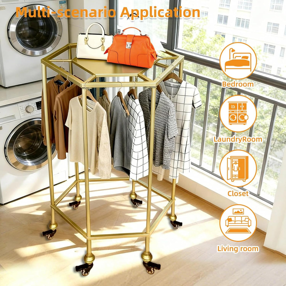 31.5-Inch Rolling Round Clothes Rack With Wheels,Gold