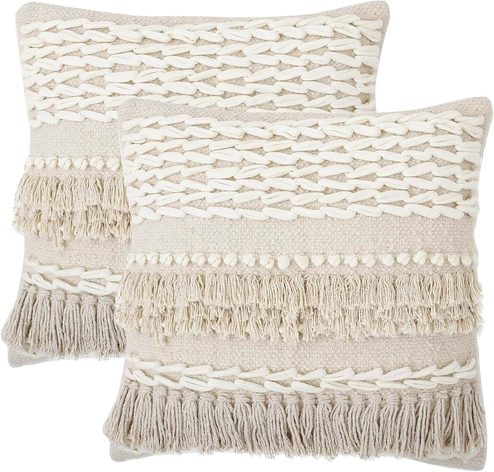 · REDEARTH · Boho Handwoven Throw Pillow Cases - Contructed Frill Natural