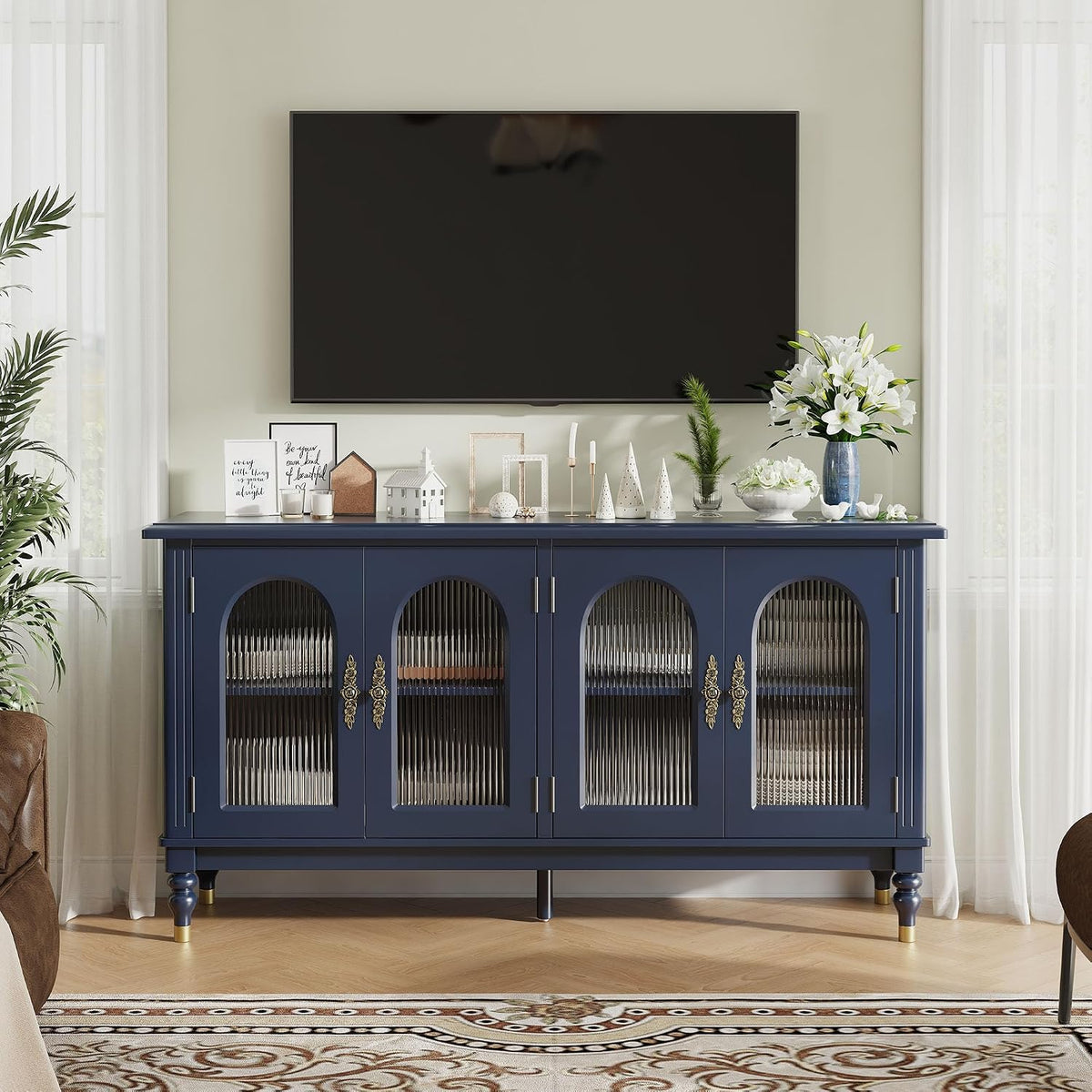 iPormis 59" Arched Sideboard Buffet Cabinet with Storage, Blue