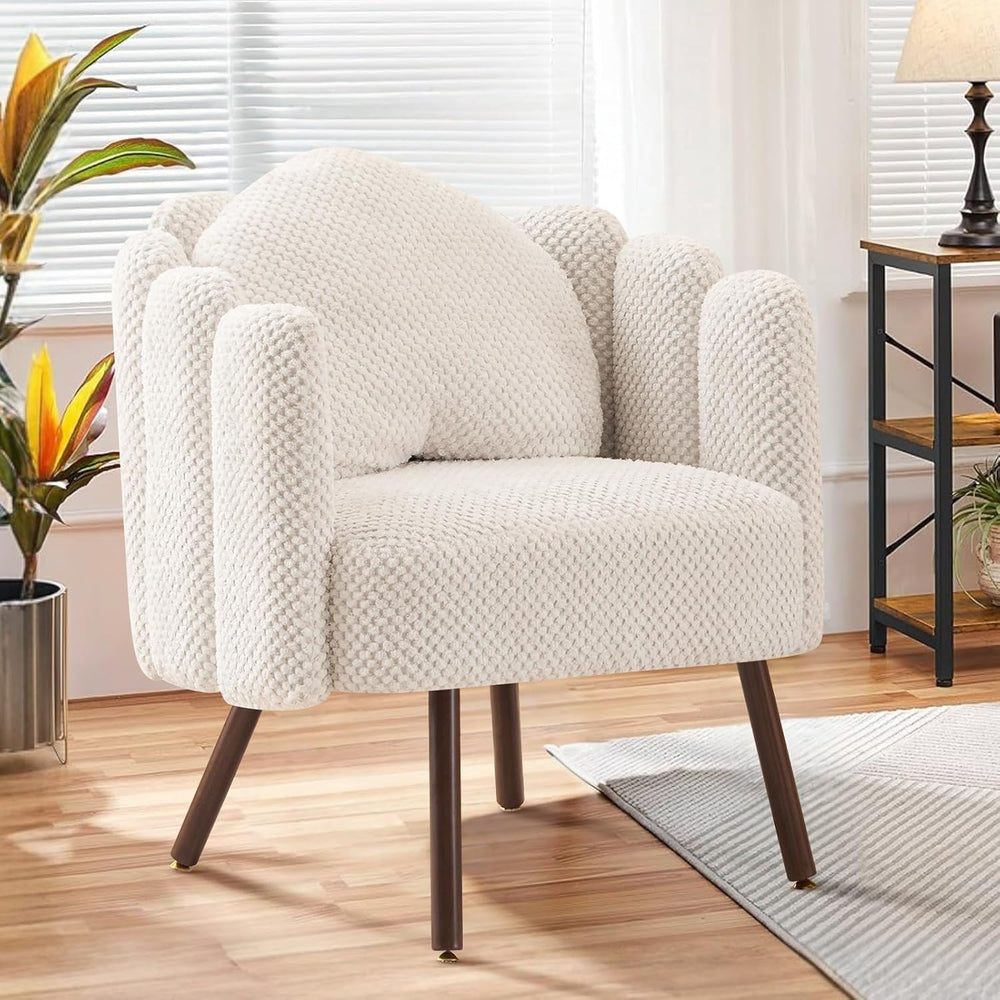 Furniliving Velvet Vanity Chair, Shell Accent Chair with Wooden Legs & Pi...