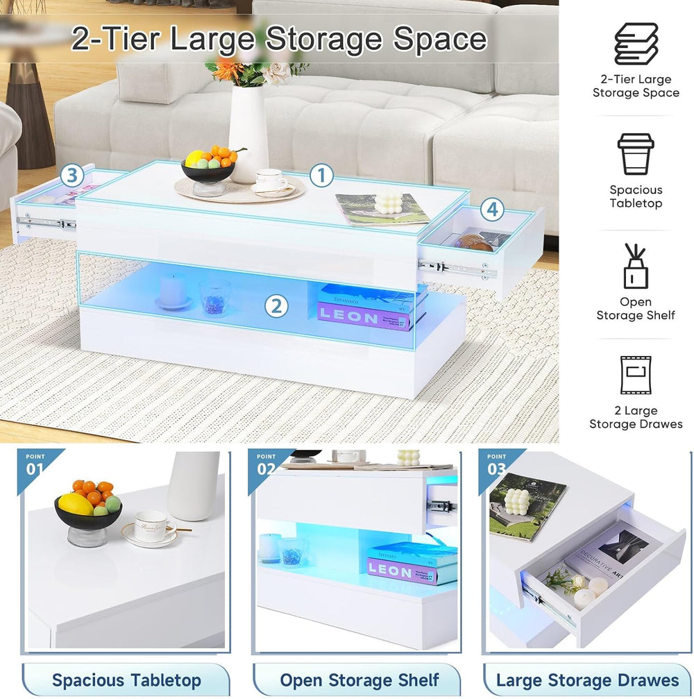 Verano Garden 2-Piece LED High Gloss Living Room Table Set with Storage