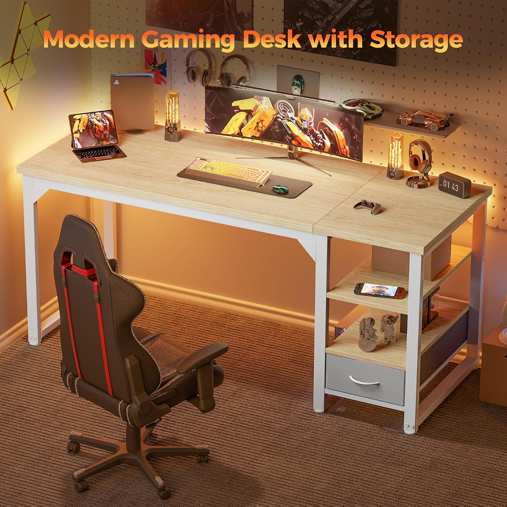 Mericonia 54" Reversible Computer Desk with Drawer, 1" Thick Office...