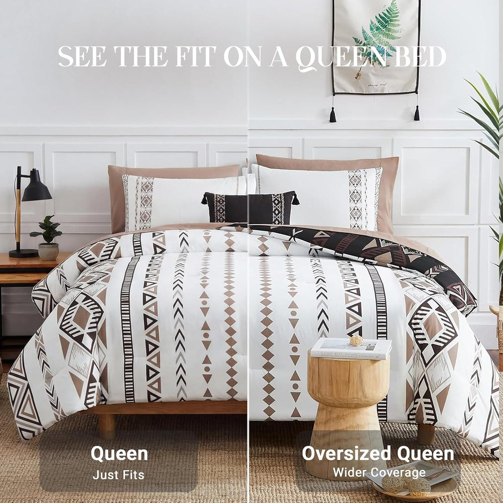 Queen Comforter Set - 7 Pieces Western Bedding Set Reversible Bed in A Bag