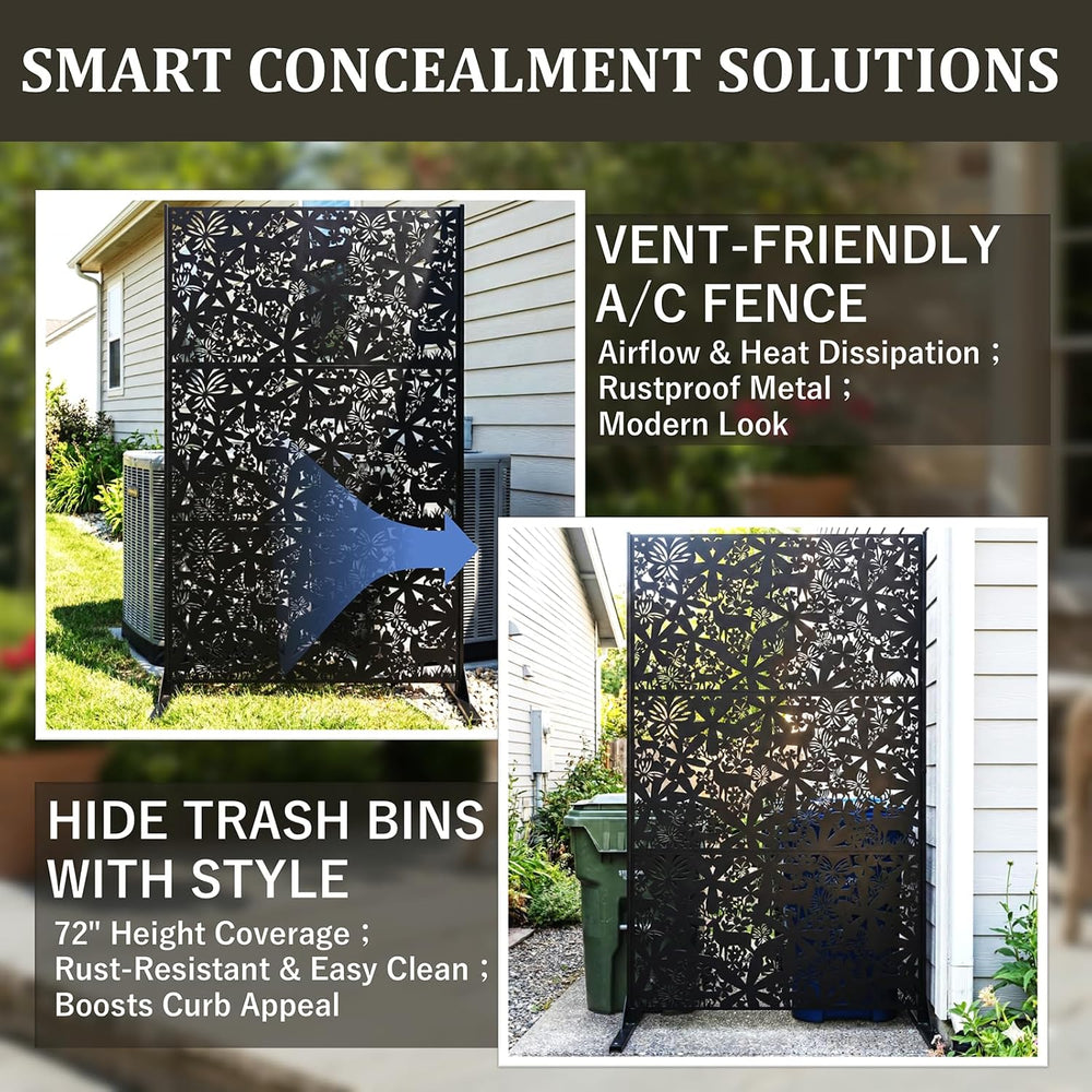 Metal Privacy Screen Outdoor 6FT – Freestanding Laser Cut Steel Garden Divide...