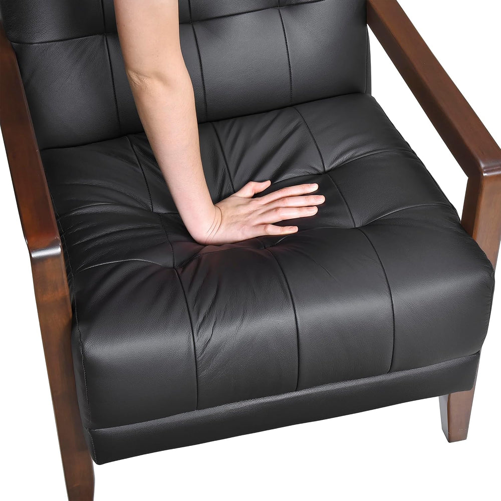 Lexicon Modern Leather Match Accent Chair,Tufted, Solid Wood Arms,Black