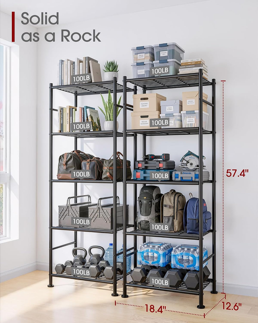 Sakugi 2-Pack 5-Tier Metal Storage Shelves, 18.4"x12.6"x57.4",...