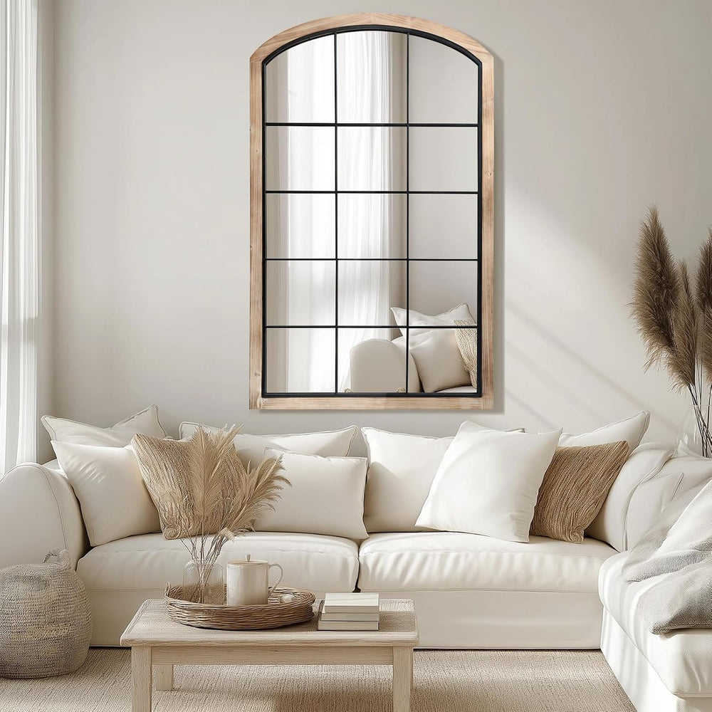 Arch Window Mirror, 30X48 Farmhouse Arch Wall Mirror, Wood Framed Rustic Mirr...