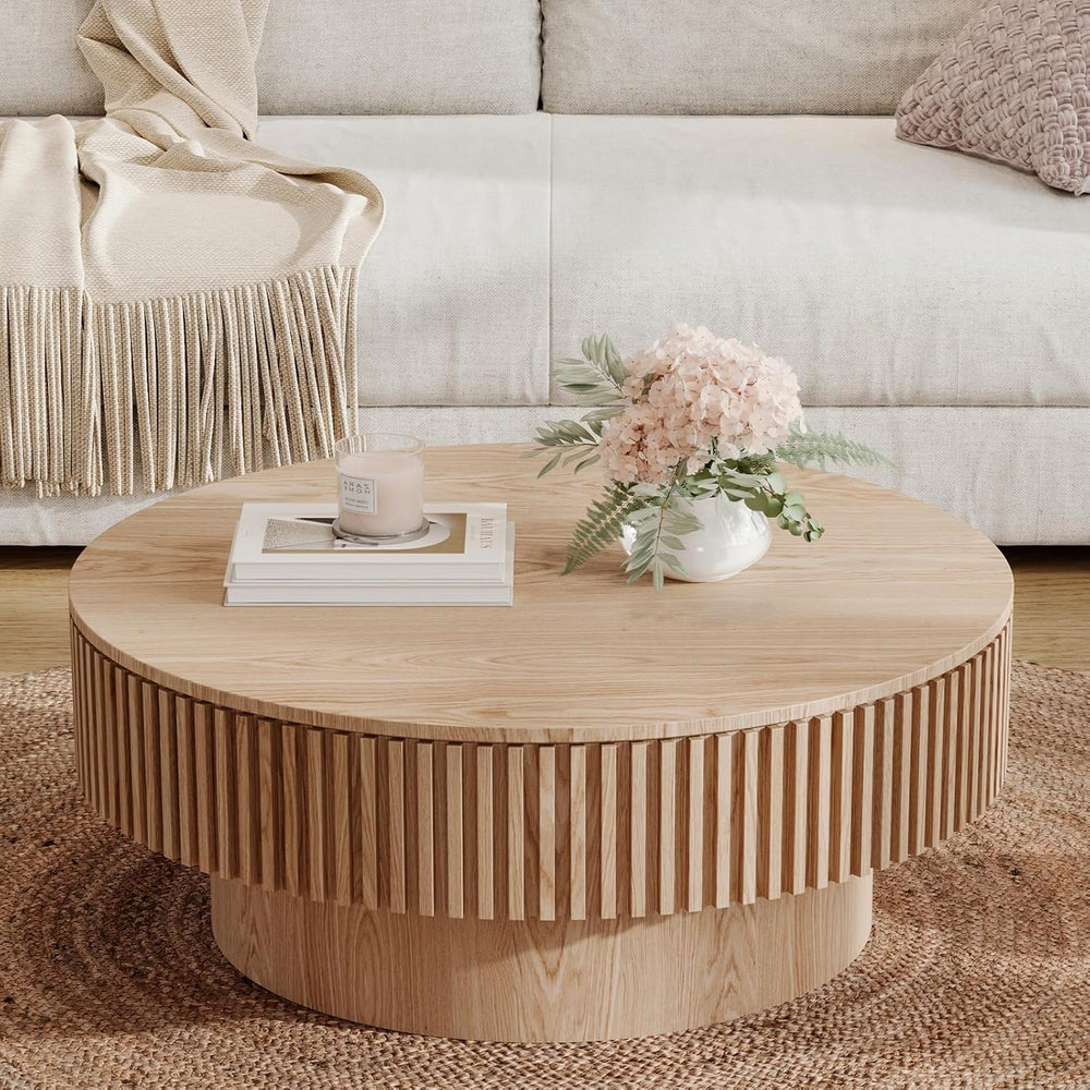 31.5''Round Coffee Table with Storage, Modern Luxury Circle Drum Cent...