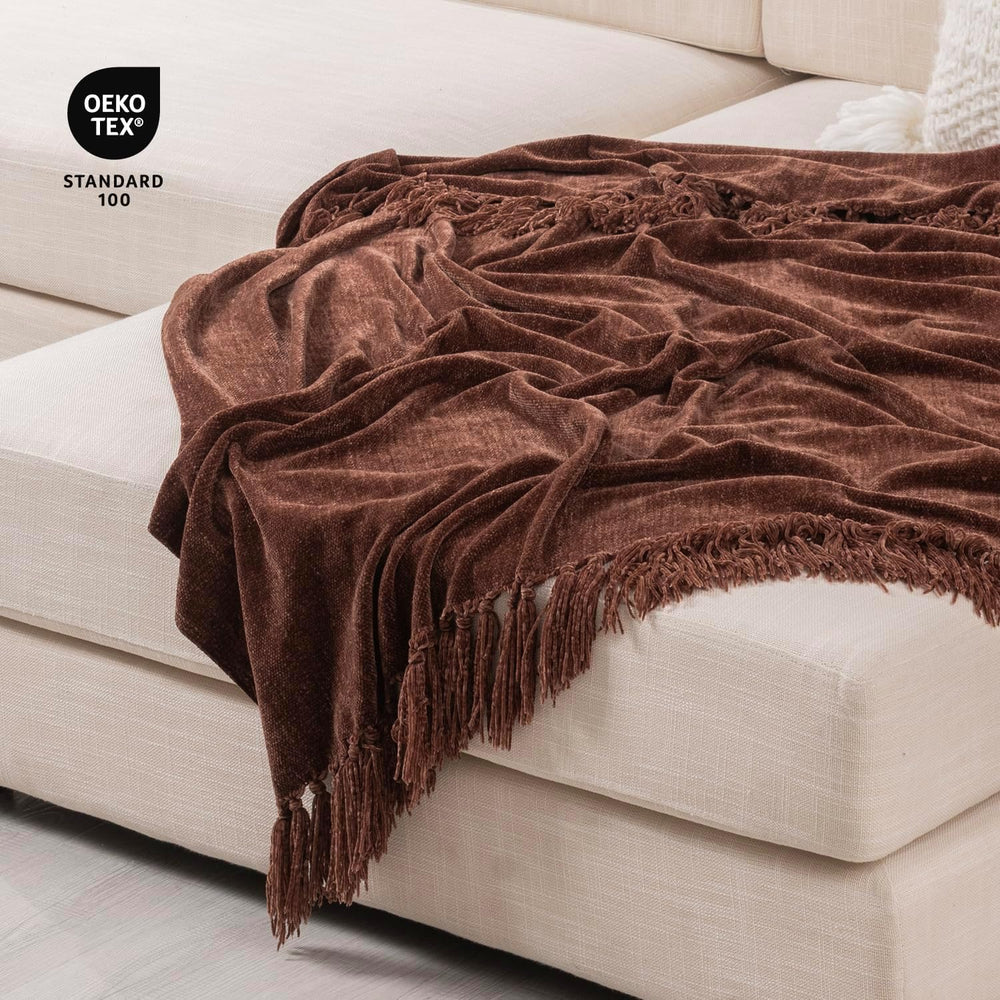 RECYCO Chenille Throw Blanket for Couch, 50"x60", Brown