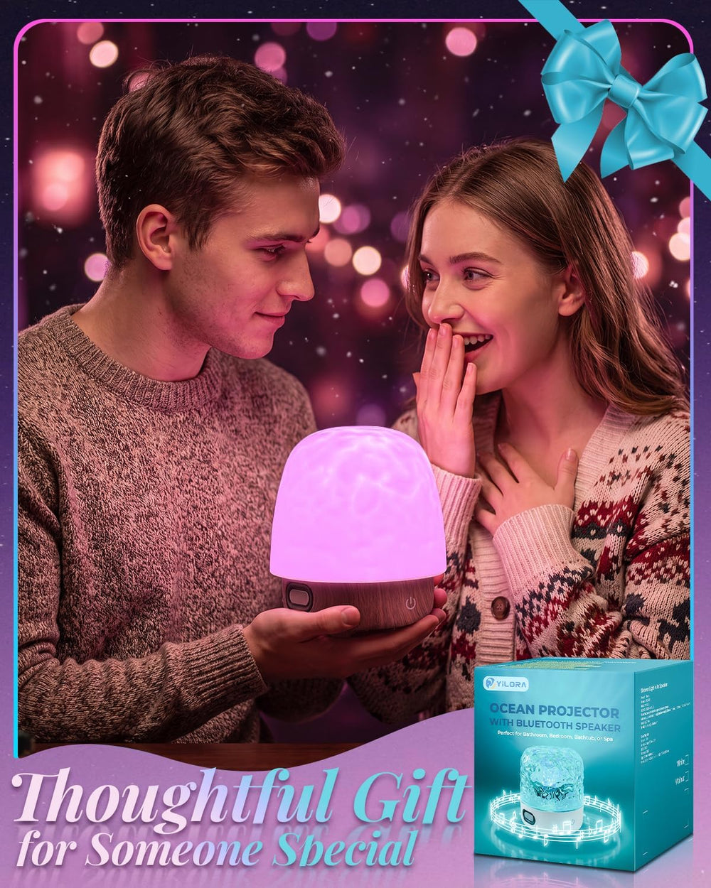 Waterproof Shower Mood Light with Bluetooth Speaker & Ocean Wave Projector